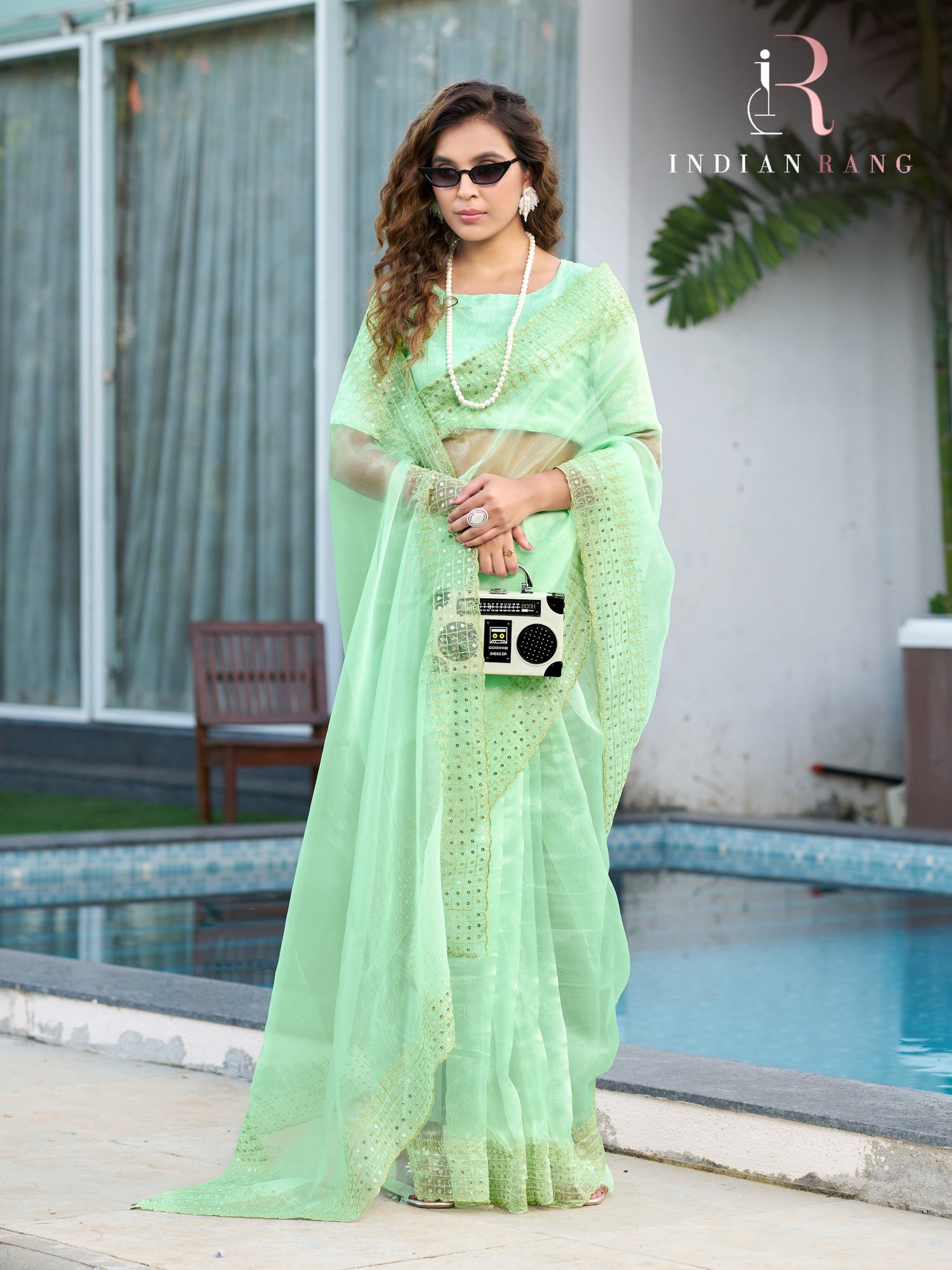 Latest Design Pure Organza Green Color Elegance Saree