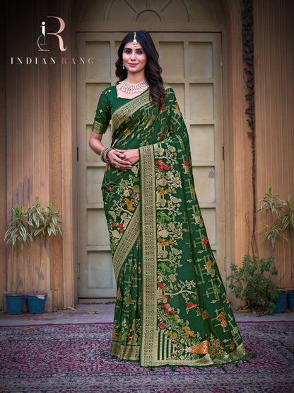 Elegant Pure Silk Green Color Latest Saree