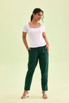 Mid-Rise Cropped Cotton Pant Trousers (Green)