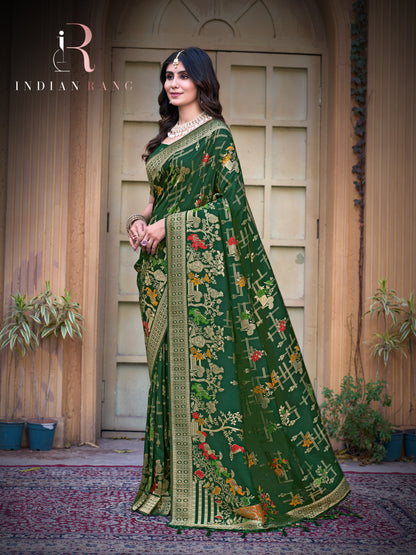 Elegant Pure Silk Green Color Latest Saree