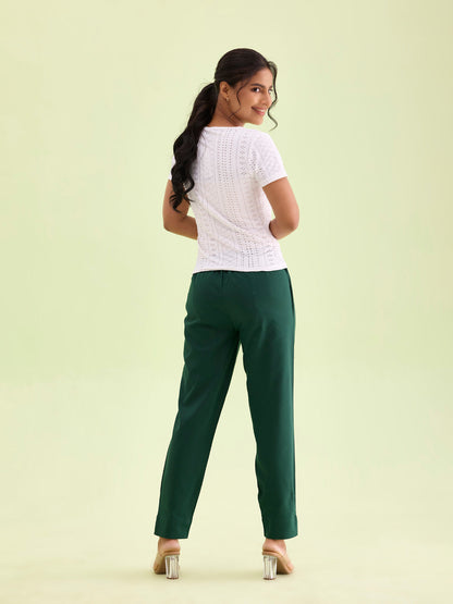 Mid-Rise Cropped Cotton Pant Trousers (Green)