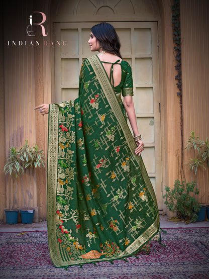 Elegant Pure Silk Green Color Latest Saree