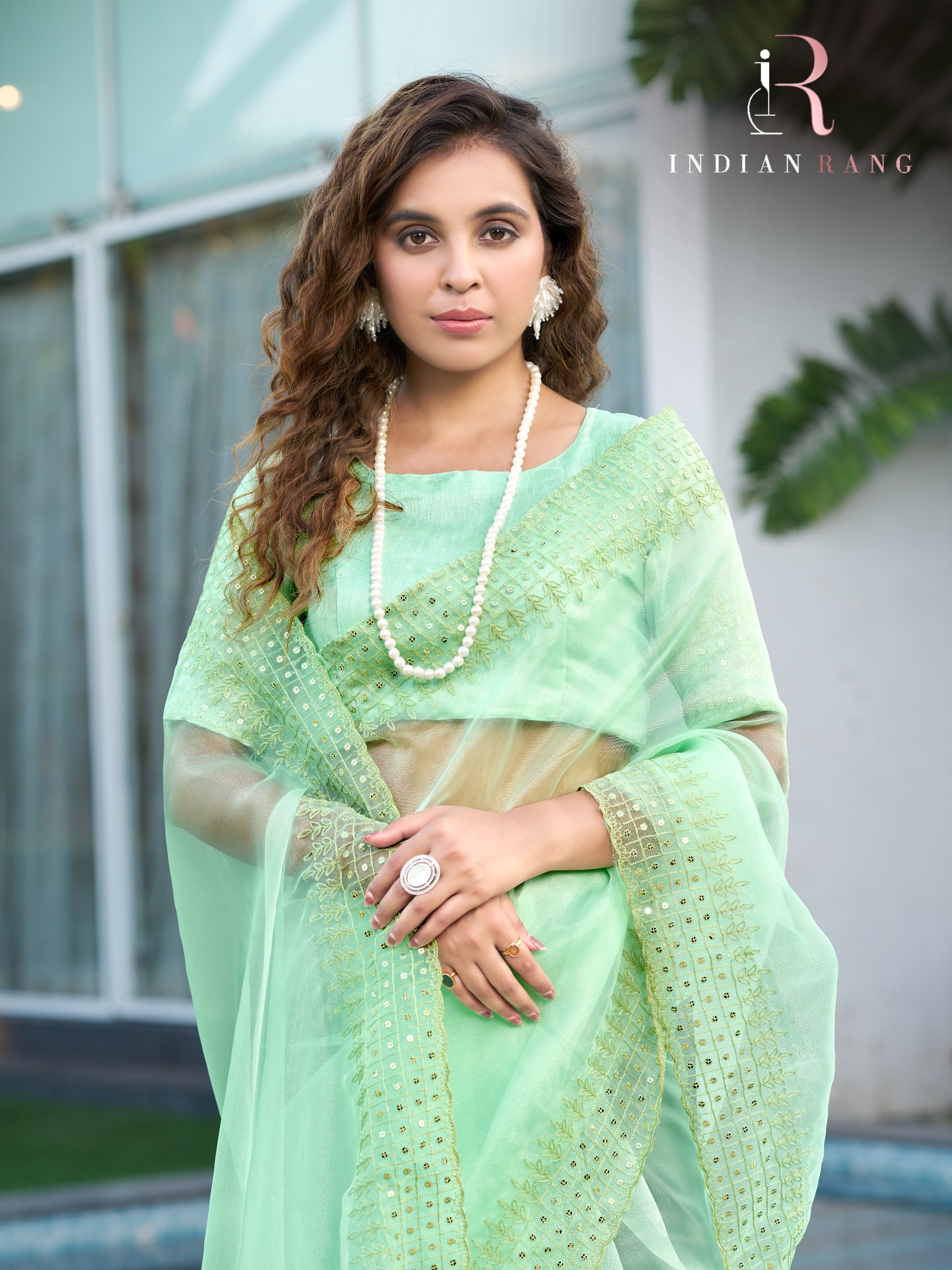 Latest Design Pure Organza Green Color Elegance Saree