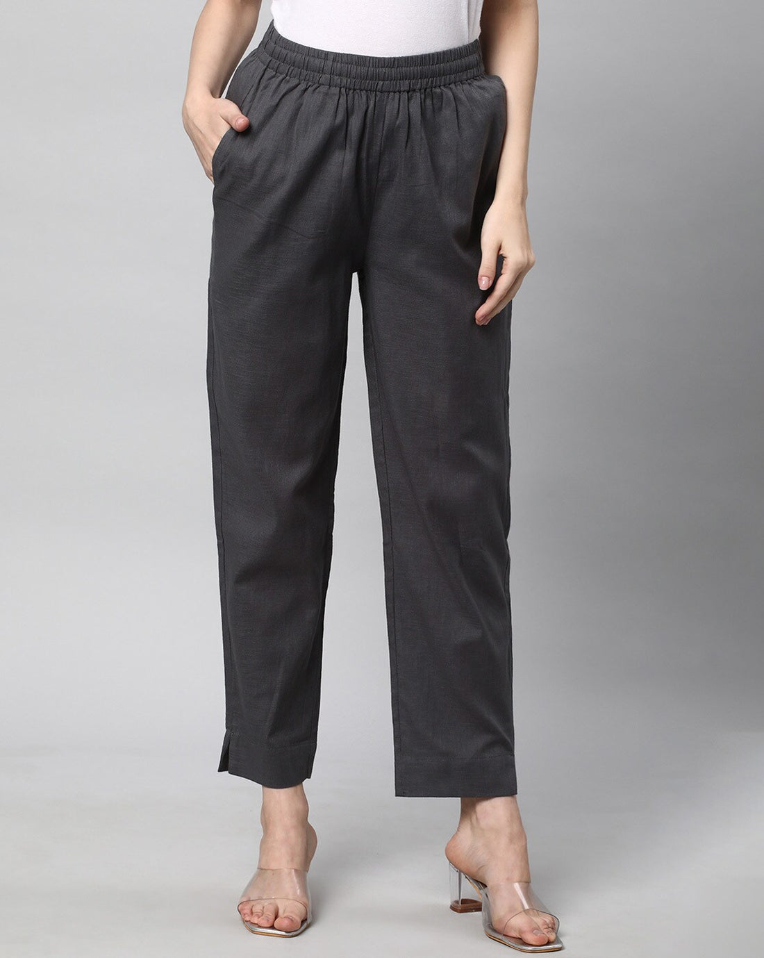 Relaxed Straight Leg Trousers ( Grey )