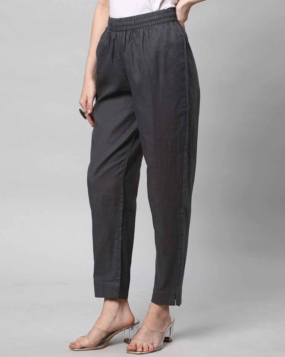 Relaxed Straight Leg Trousers ( Grey )