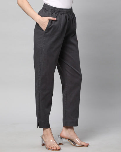 Relaxed Straight Leg Trousers ( Grey )