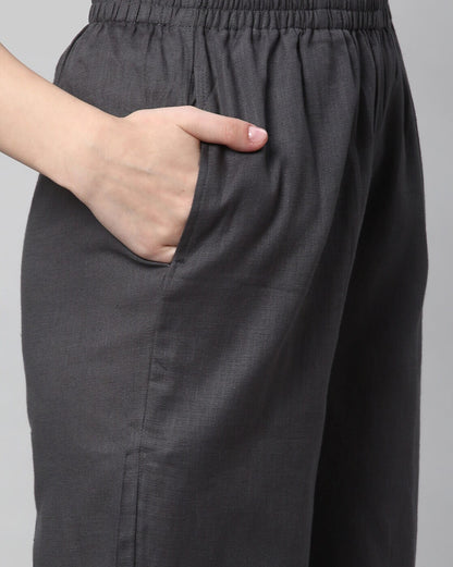 Relaxed Straight Leg Trousers ( Grey )