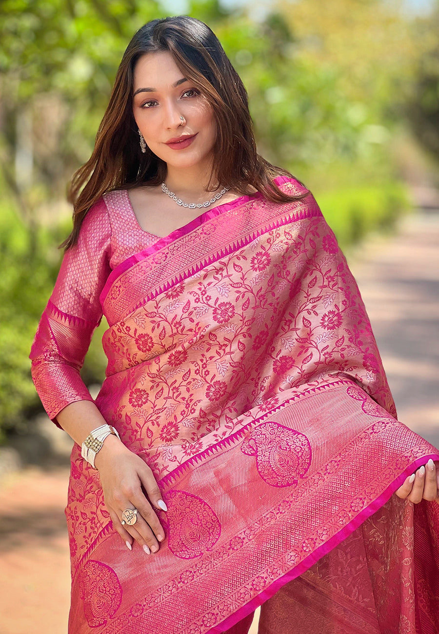 Luxury Party War Kanchipuram Silk Pink Saree