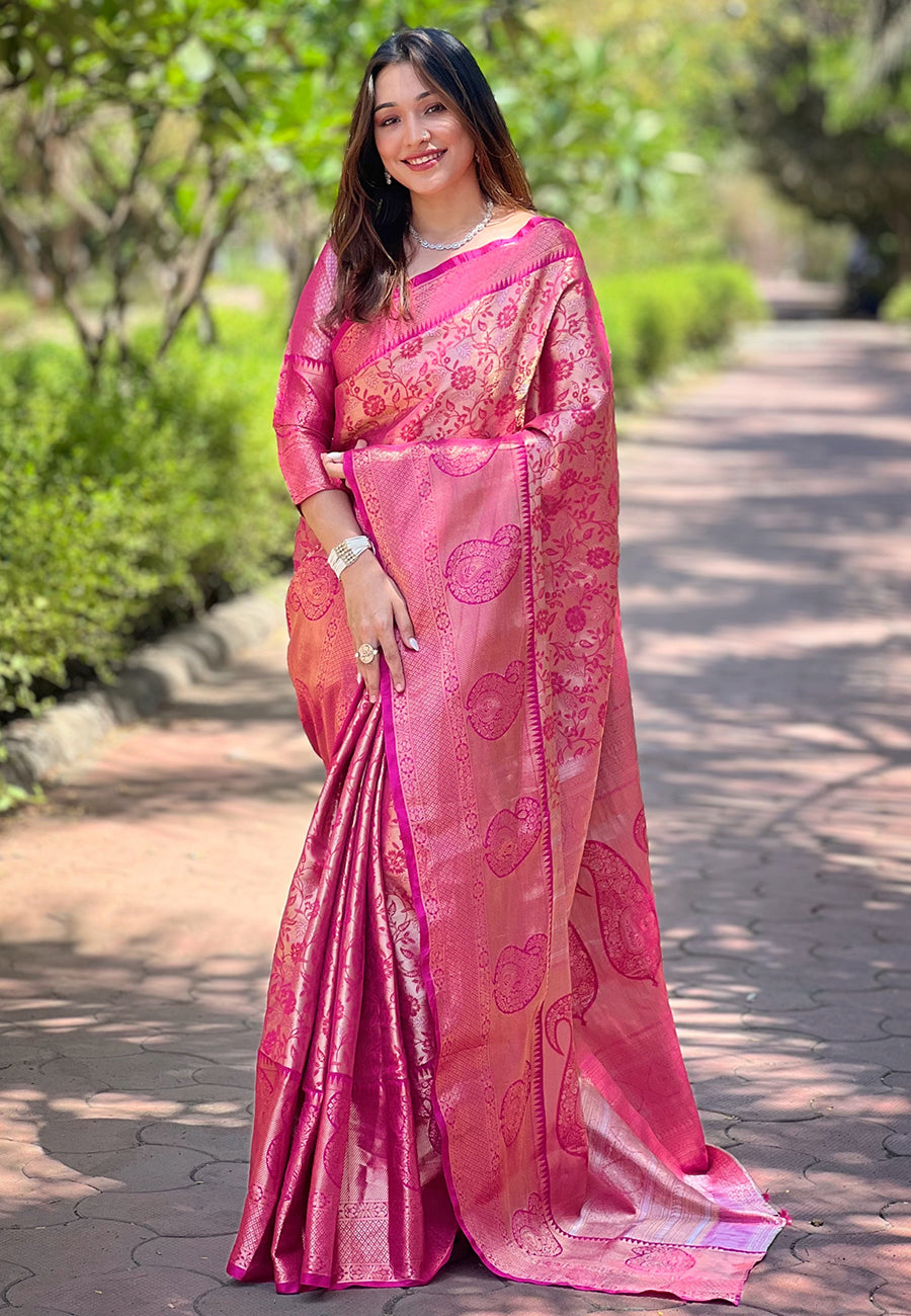 Luxury Party War Kanchipuram Silk Pink Saree