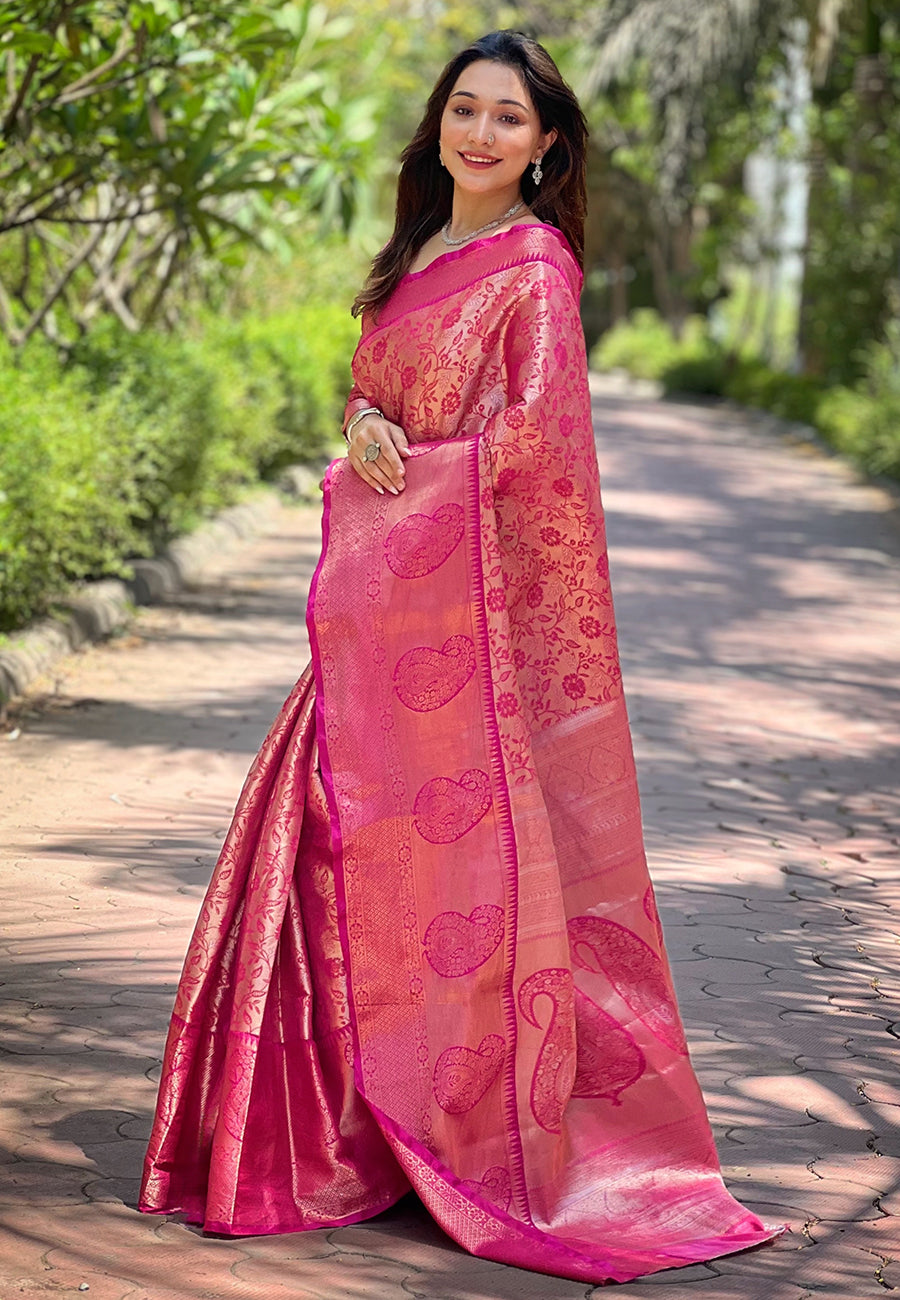 Luxury Party War Kanchipuram Silk Pink Saree