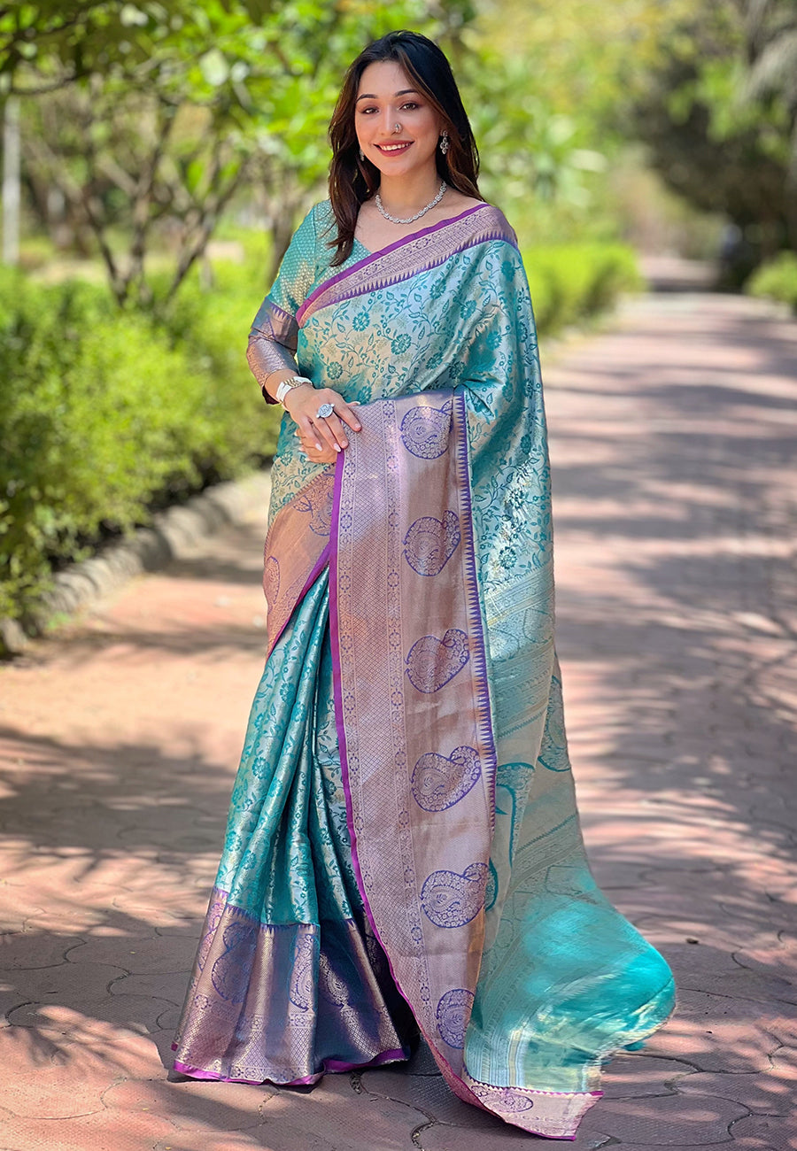 Heavy Kanchipuram Silk Blue Saree