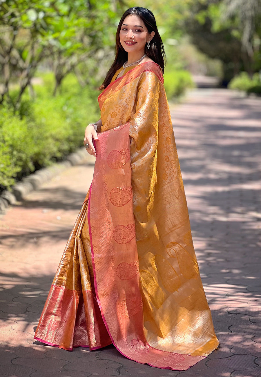 Haldi Wear Yellow Color Kanchipuram Silk Saree