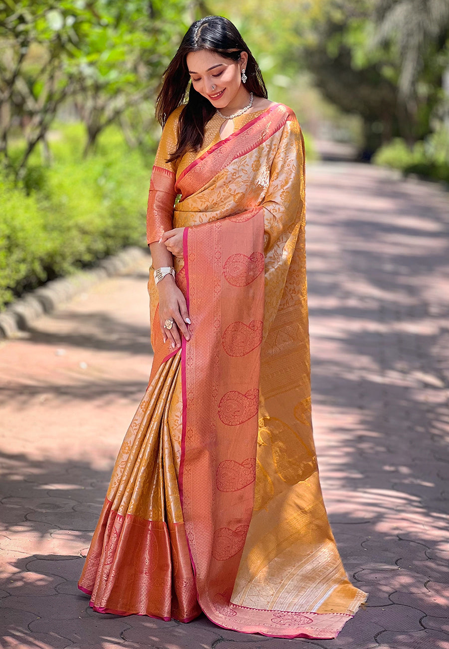 Haldi Wear Yellow Color Kanchipuram Silk Saree