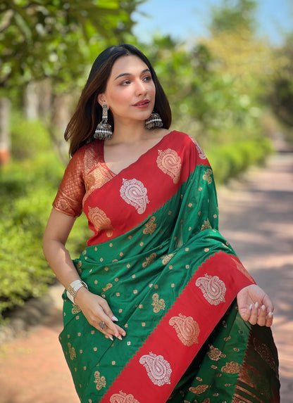 Dark Green Paithani Silk Latest Design Saree