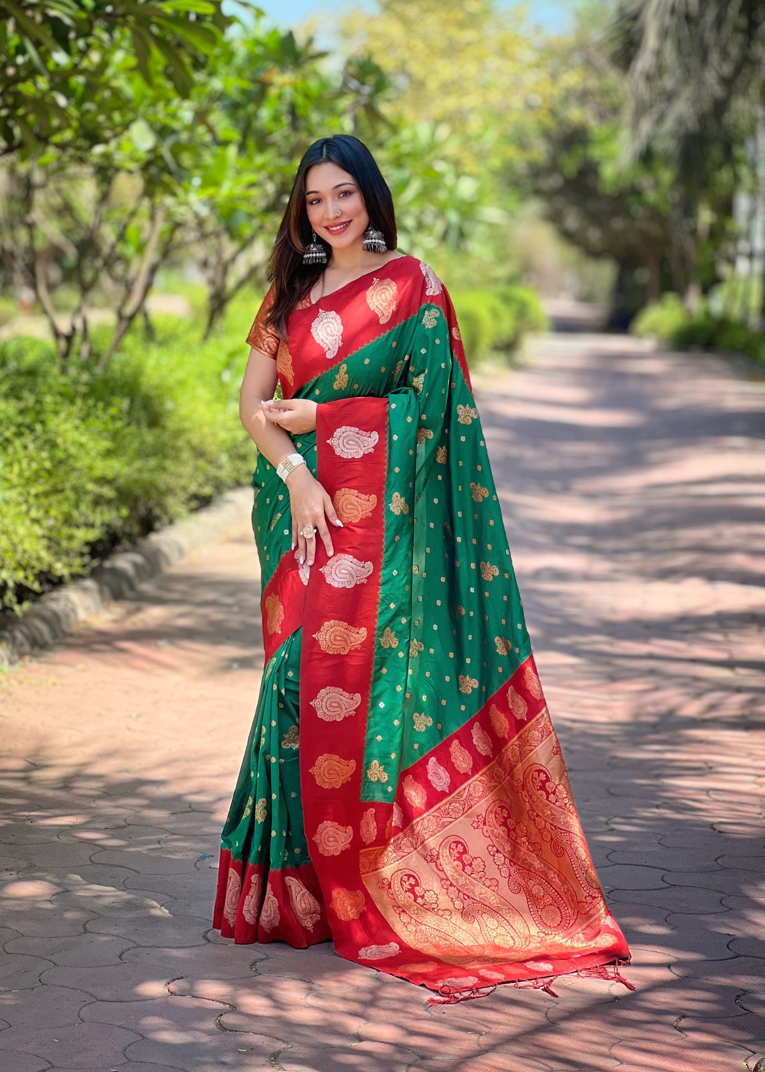 Dark Green Paithani Silk Latest Design Saree