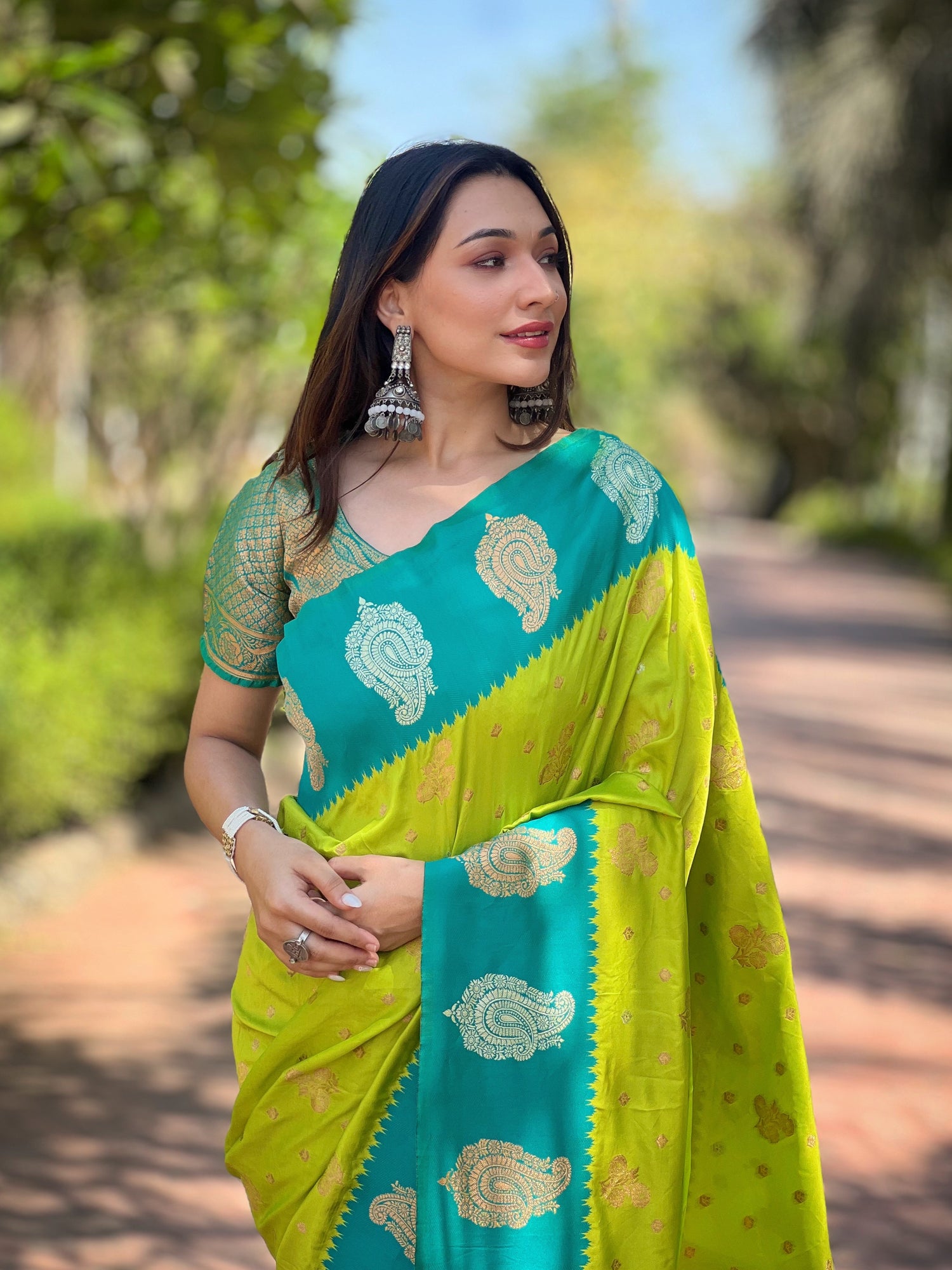 Lemon Green Paithani Silk Latest Saree