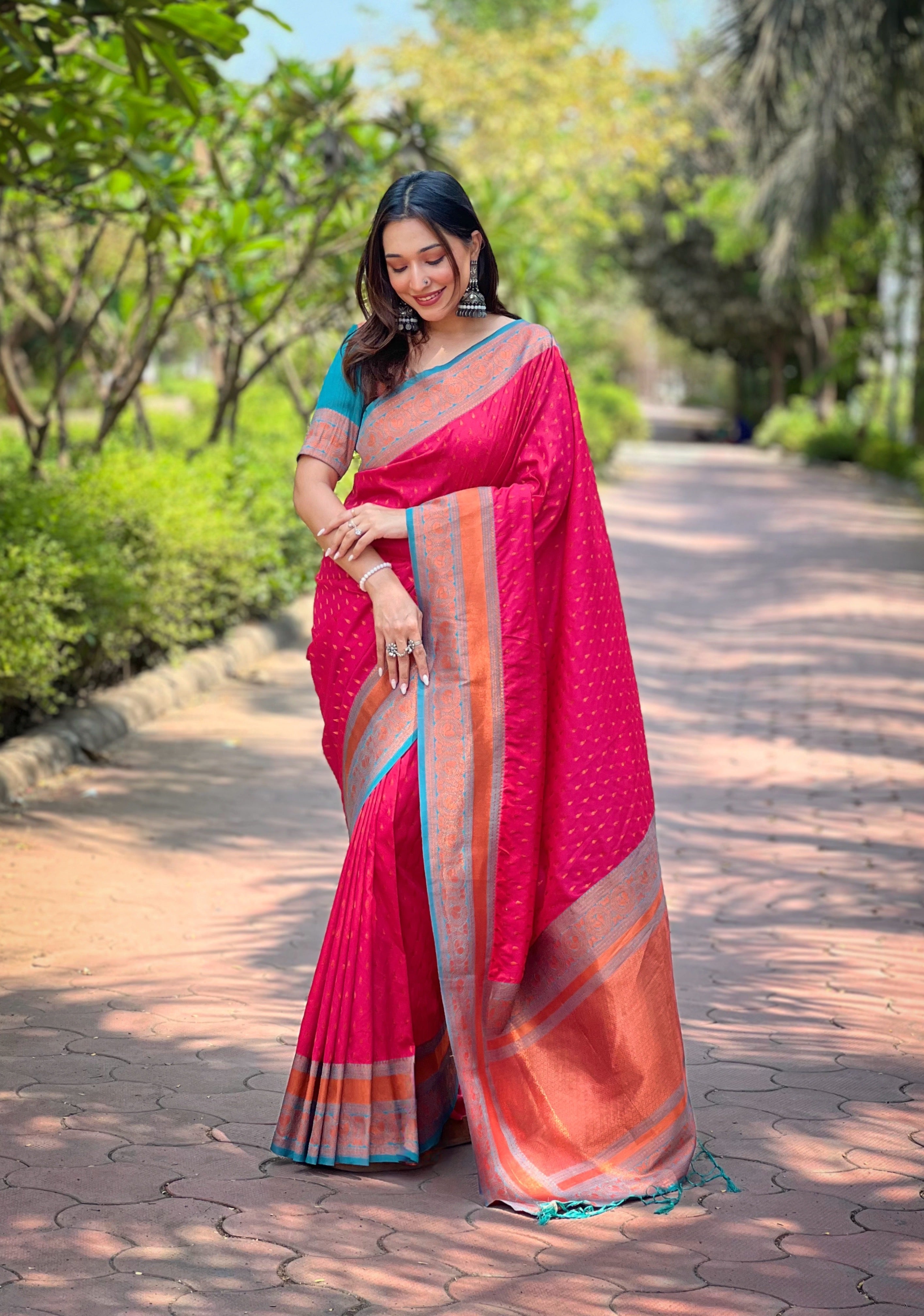 Designer pink Color Paithani Silk Fancy Saree