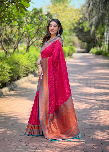 Designer pink Color Paithani Silk Fancy Saree