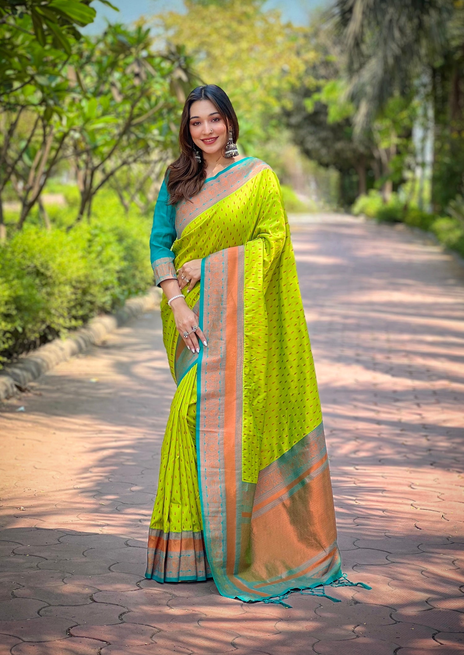 Light Green Paithani Silk New Stylish Saree