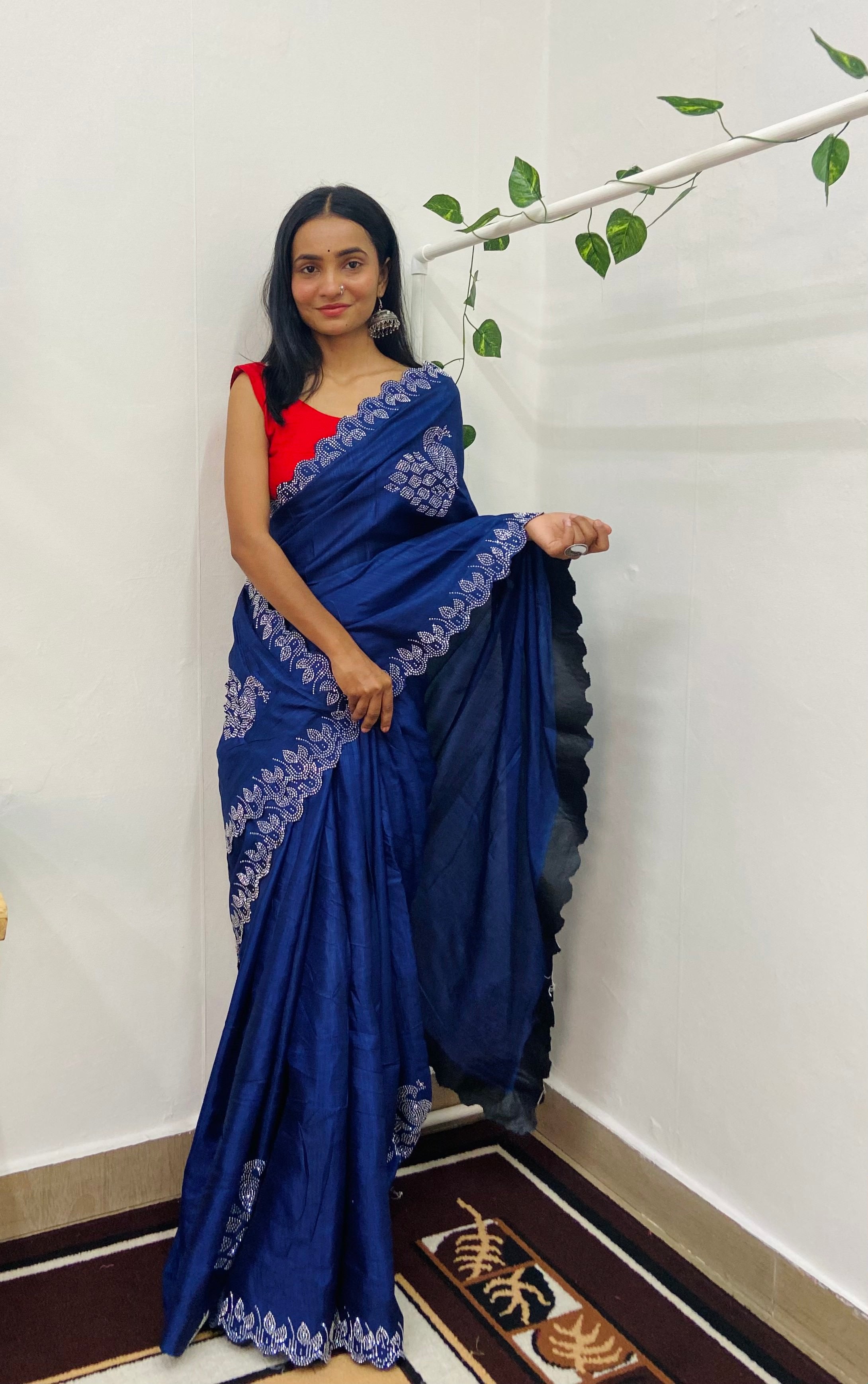 Pure Dola Silk Blue Color Saree With Heavy Border