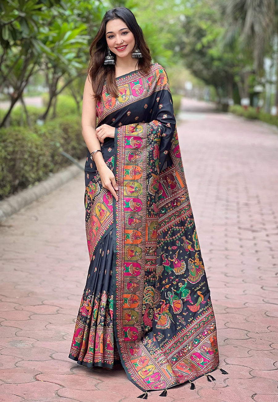 Black Pure Pashmina Silk Classic Saree