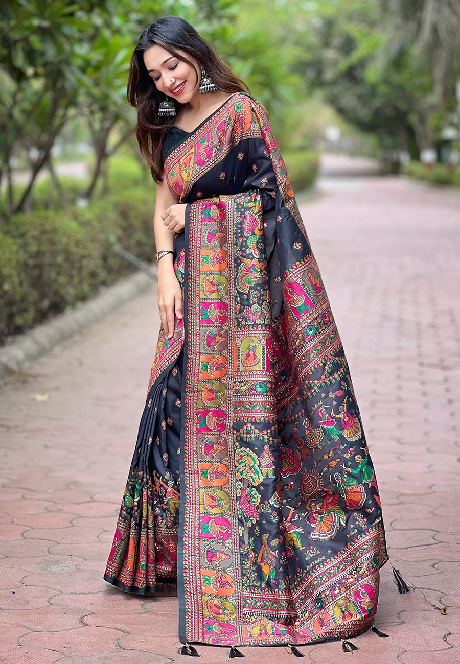 Black Pure Pashmina Silk Classic Saree