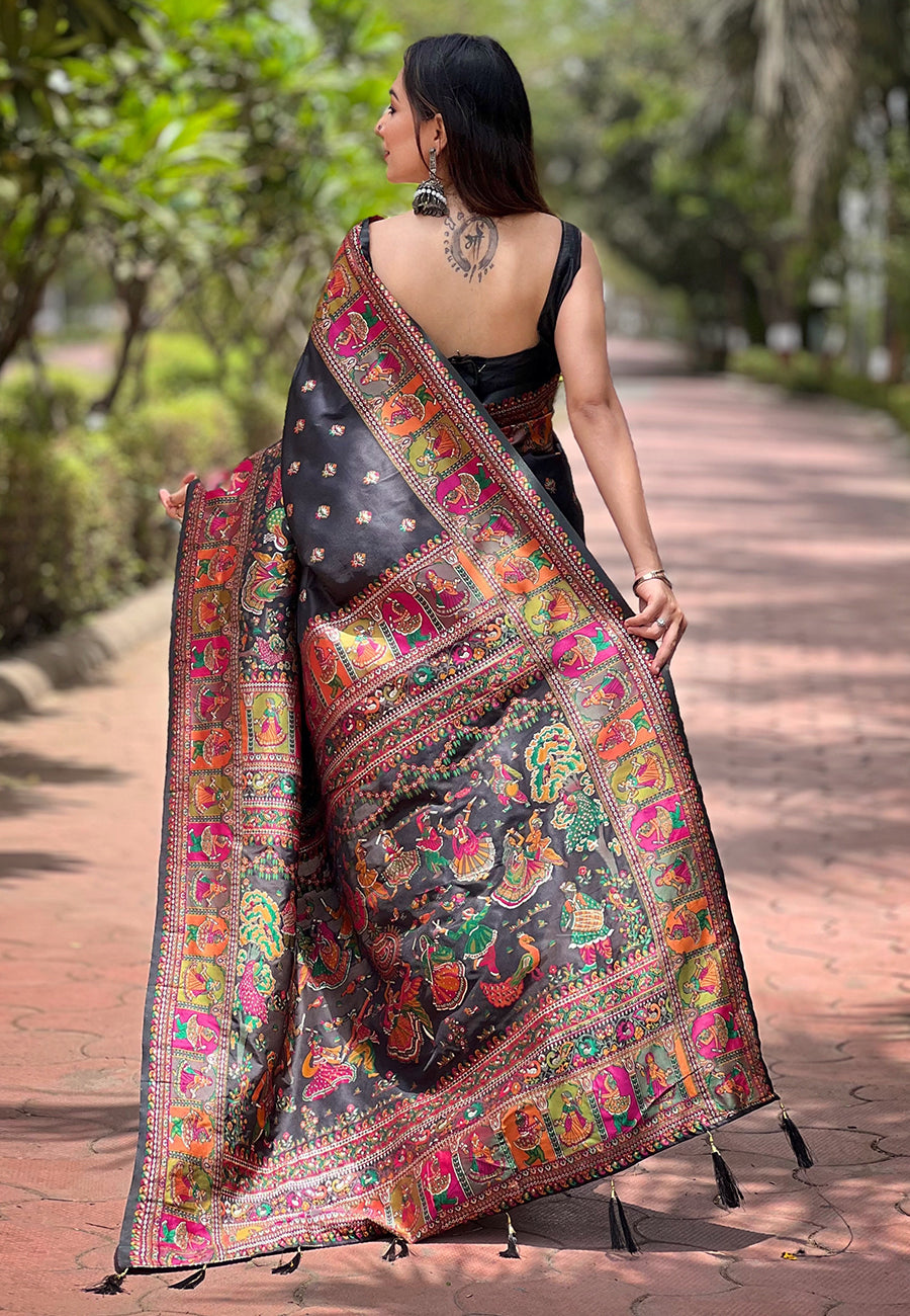 Black Pure Pashmina Silk Classic Saree