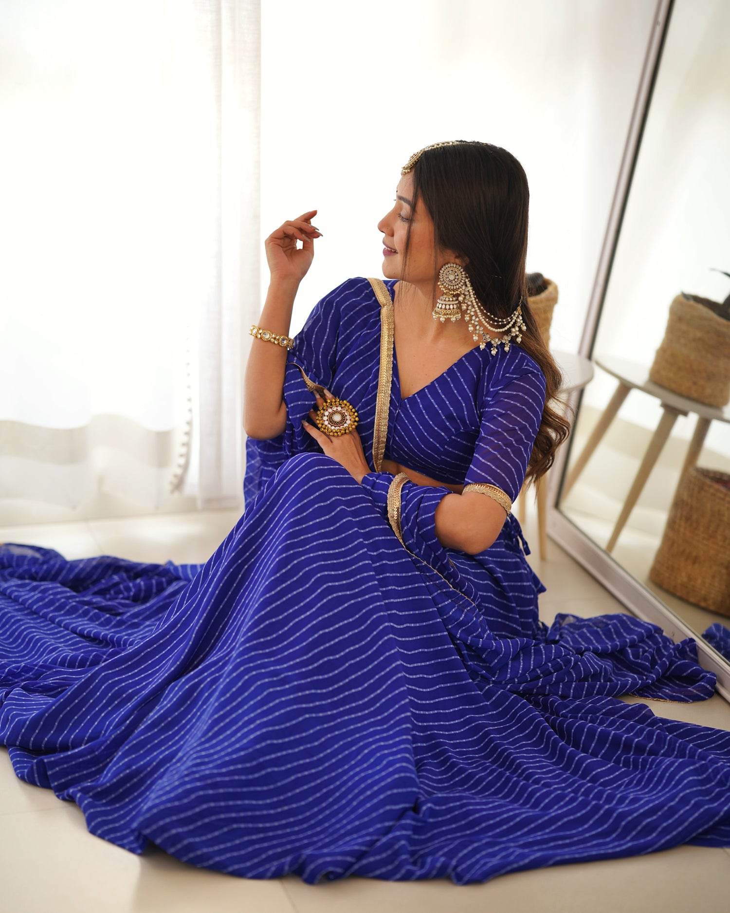 Ready To Wear Pure Georgette Blue Lahenga With Blouse And Dupatta