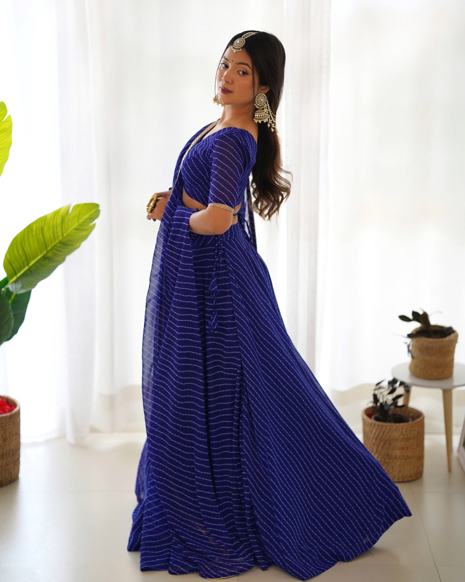 Ready To Wear Pure Georgette Blue Lahenga With Blouse And Dupatta