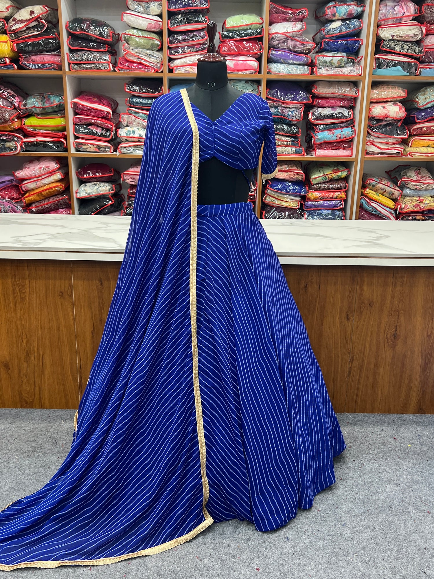 Ready To Wear Pure Georgette Blue Lahenga With Blouse And Dupatta