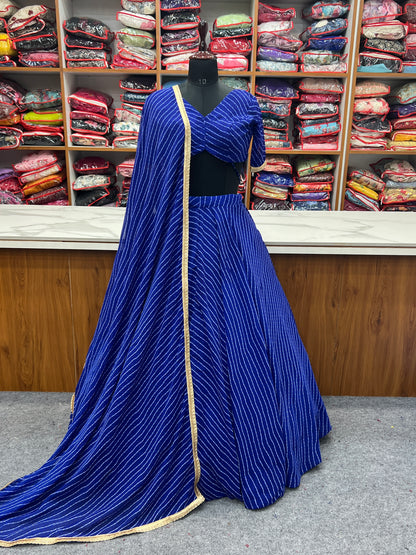 Ready To Wear Pure Georgette Blue Lahenga With Blouse And Dupatta