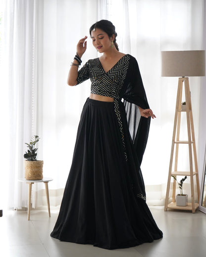 Beautiful Black Color Ready To Wear Georgette Lehenga