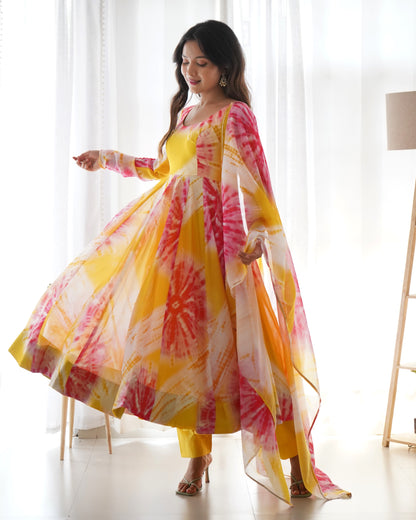 Pure Organza Silk Yellow Color Printed Anarkali Suit