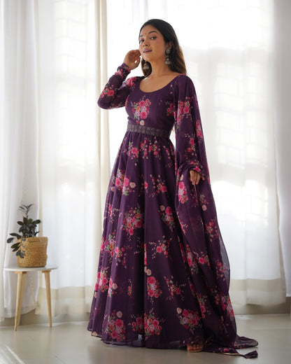 New Arrive Wine Color Floral Printed Anarkali Suit