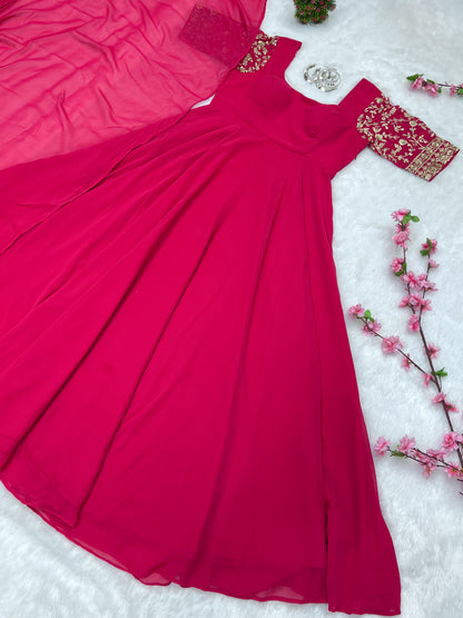 Pure Georgette Fancy Pink Color  Classy  Anarkali Suit