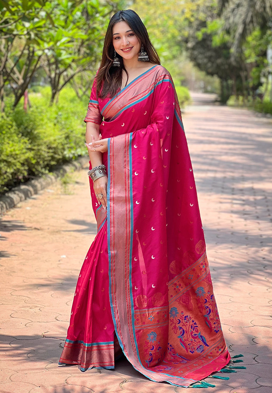 Paithani Silk Designer Pink Color Saree