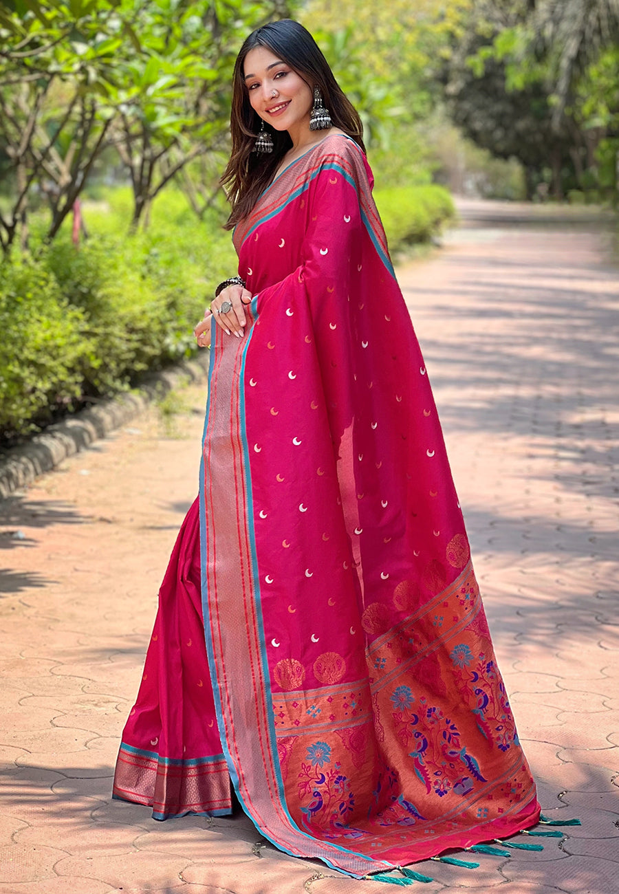 Paithani Silk Designer Pink Color Saree