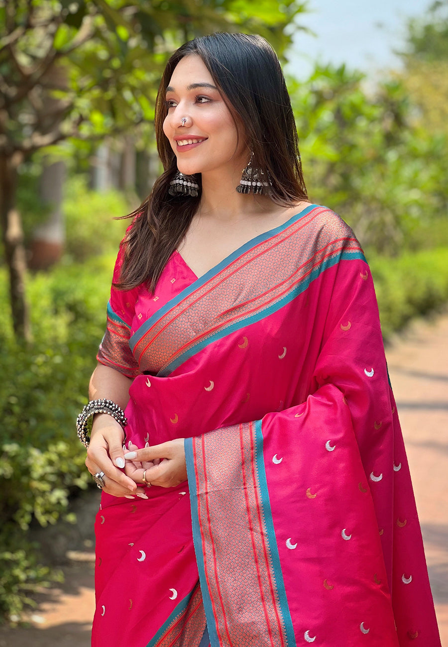 Paithani Silk Designer Pink Color Saree