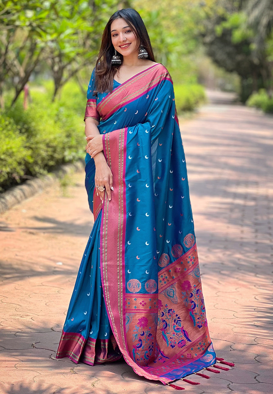 Blue Color Function Wear Paithani Silk Saree