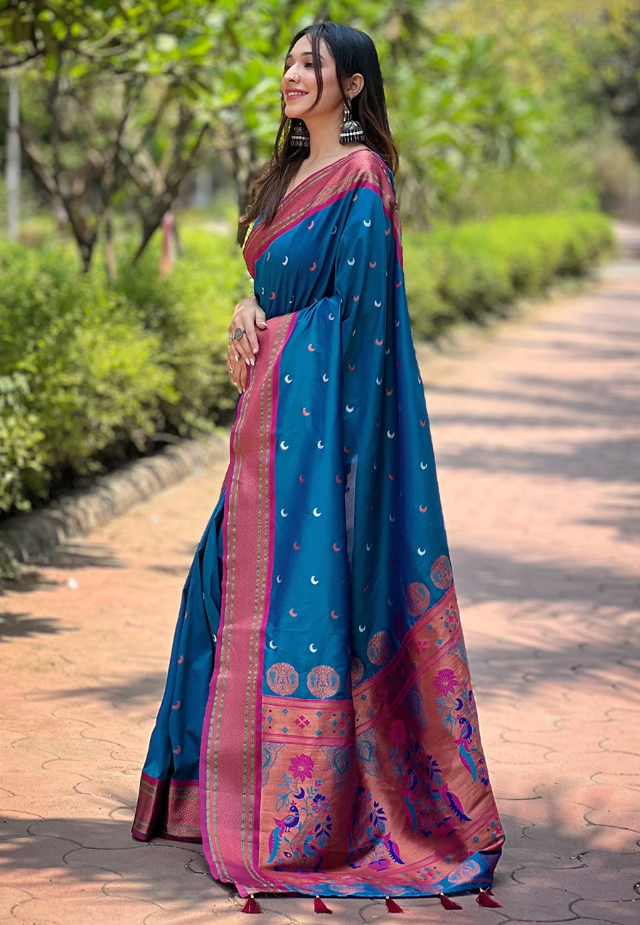 Blue Color Function Wear Paithani Silk Saree