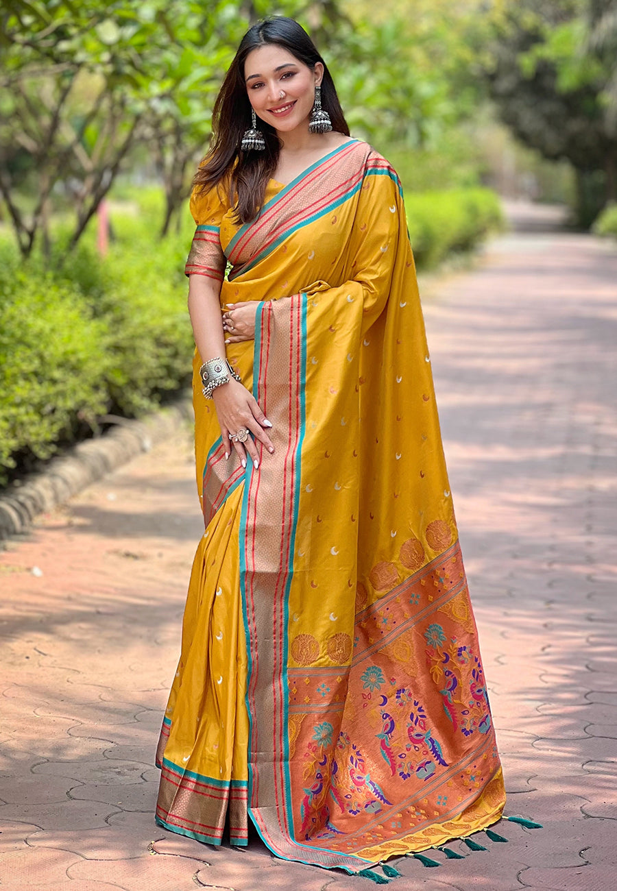 Festival Wear Paithani Silk Yellow Saree