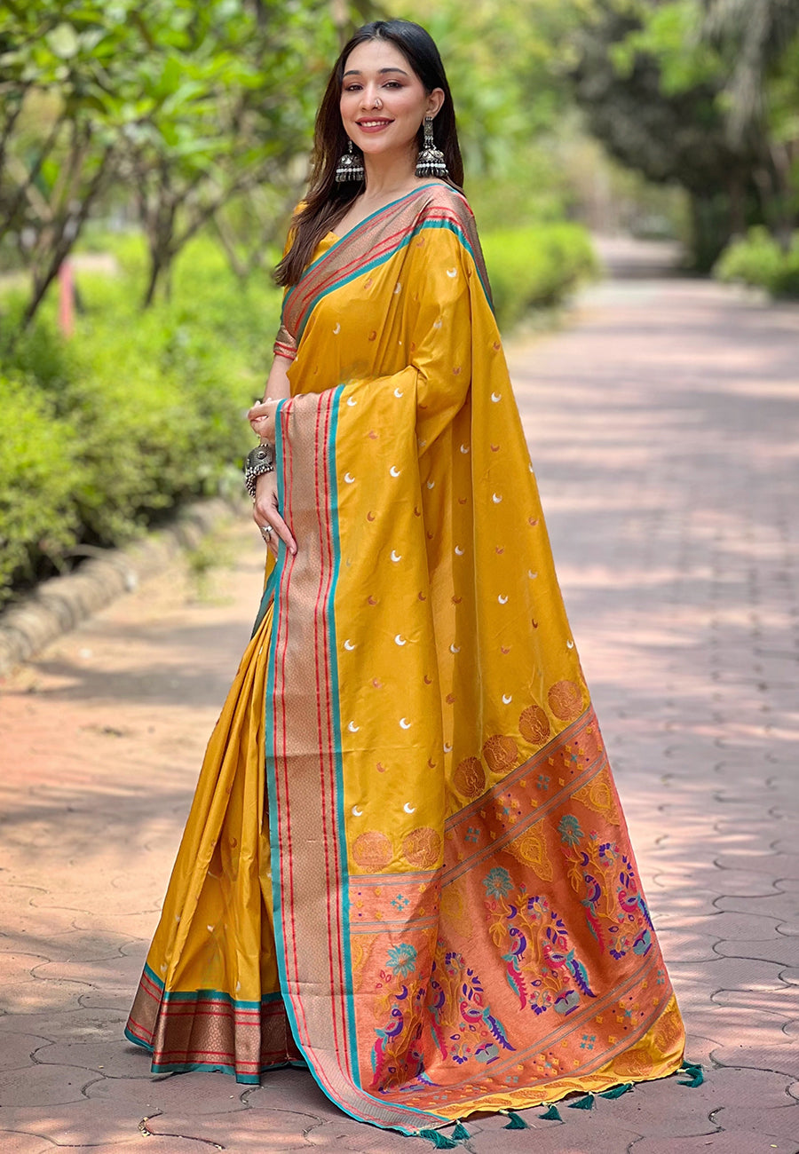 Festival Wear Paithani Silk Yellow Saree