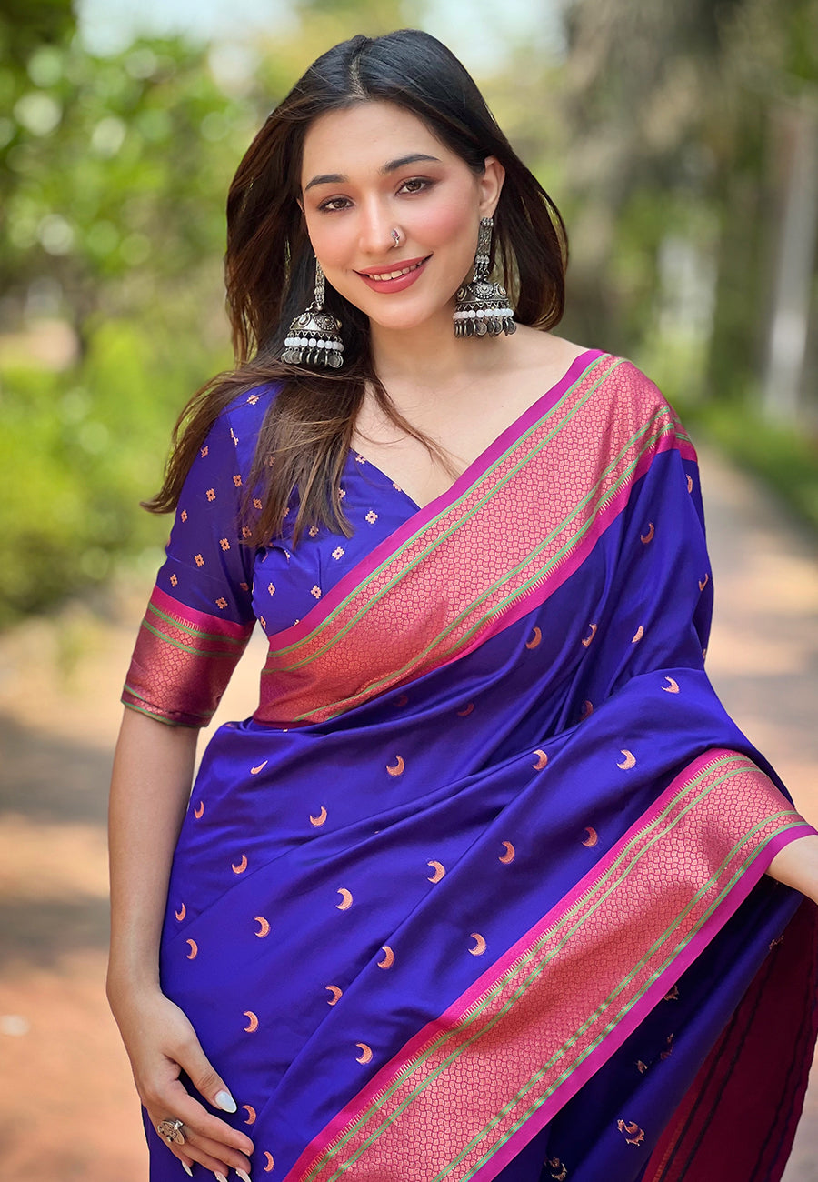 Royal Blue Paithani Silk Fancy Saree