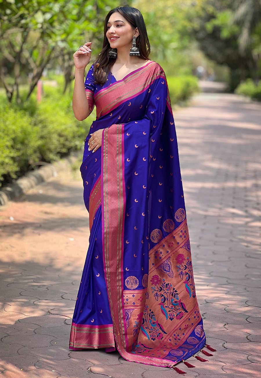 Royal Blue Paithani Silk Fancy Saree