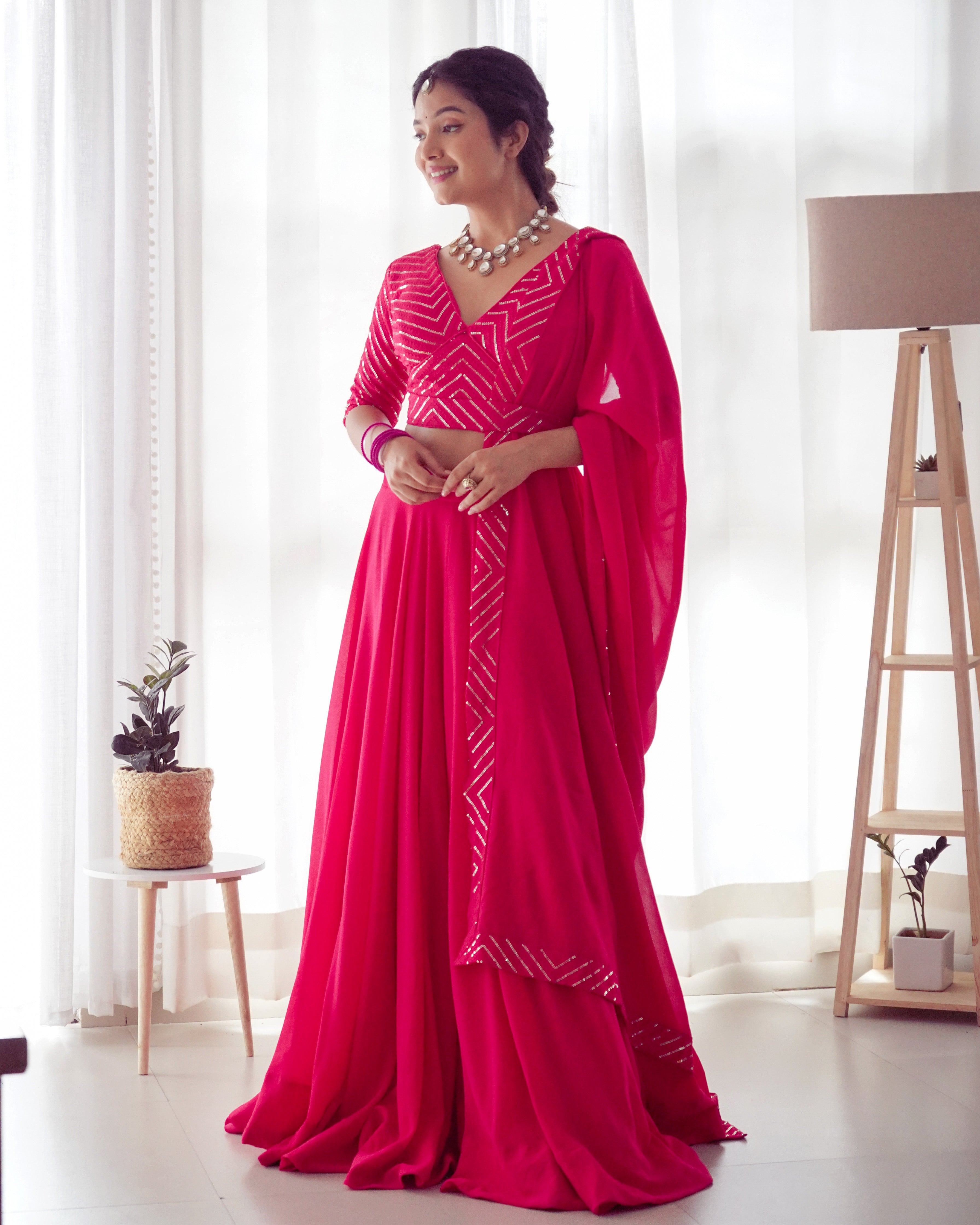 Pure Georgette Pink Color Readymade Lehenga Choli with Dupatta