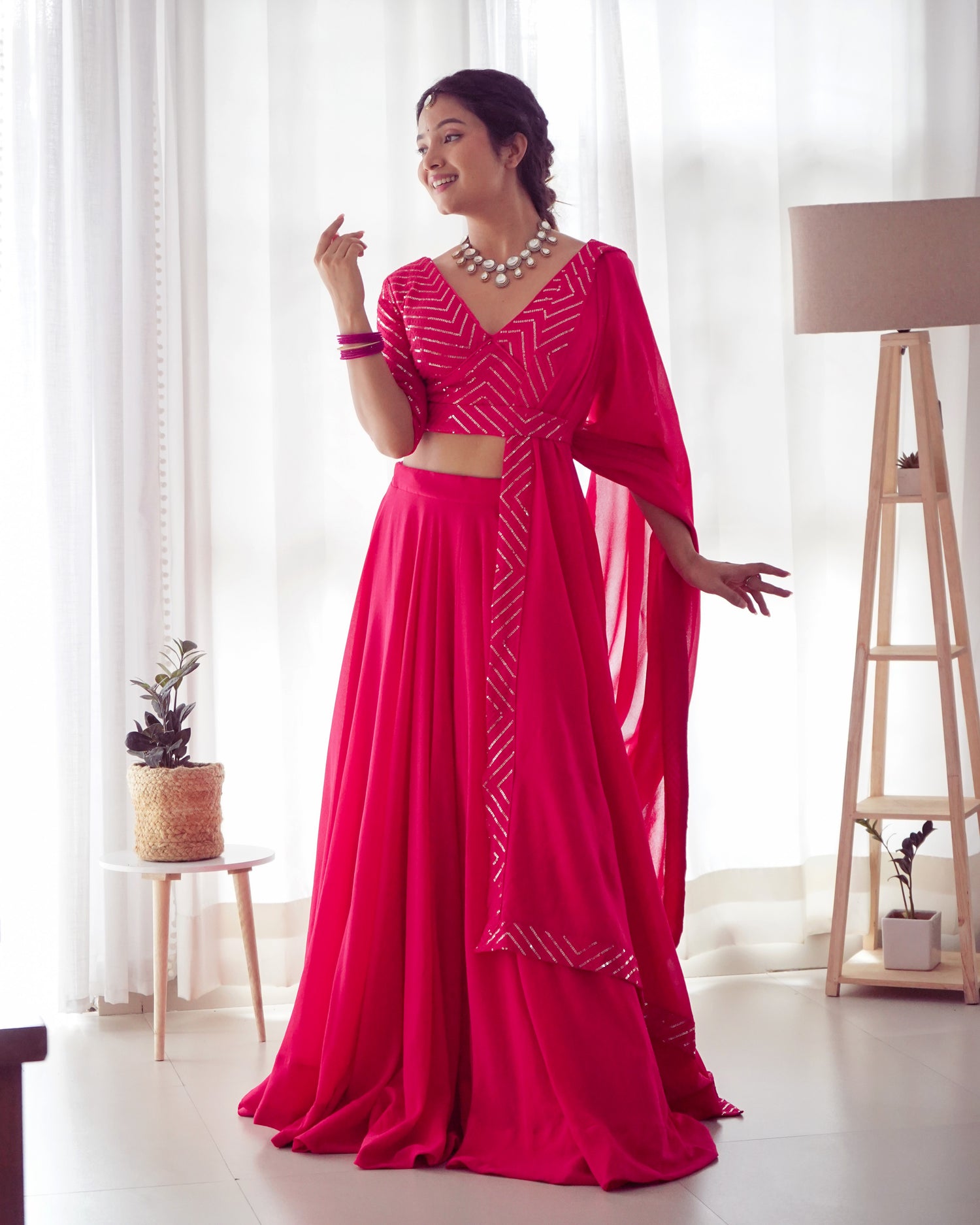 Pure Georgette Pink Color Readymade Lehenga Choli with Dupatta