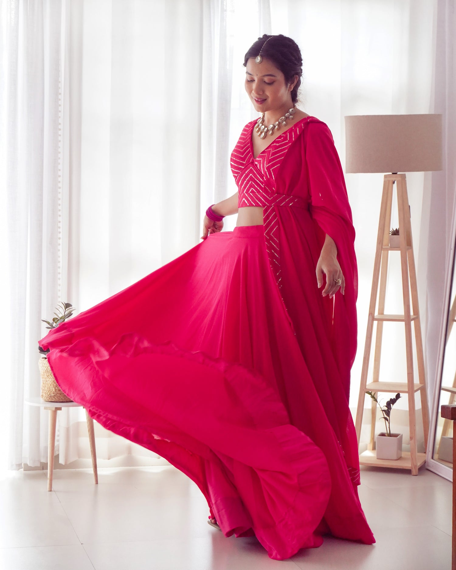 Pure Georgette Pink Color Readymade Lehenga Choli with Dupatta