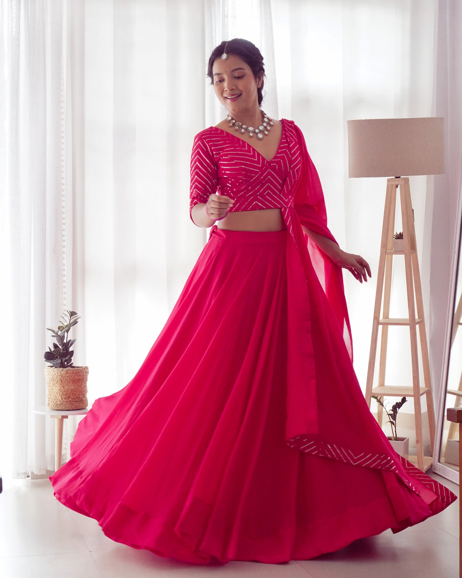 Pure Georgette Pink Color Readymade Lehenga Choli with Dupatta