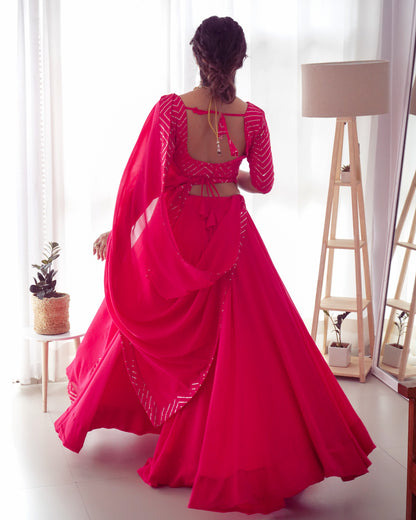 Pure Georgette Pink Color Readymade Lehenga Choli with Dupatta