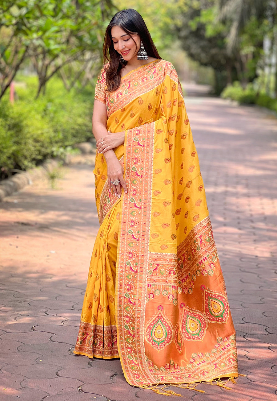 Luxurious Paithani Silk Yellow Color Saree